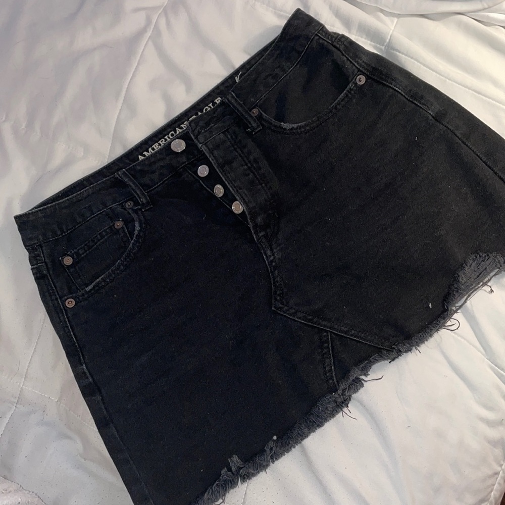 Black denim mini skirt
